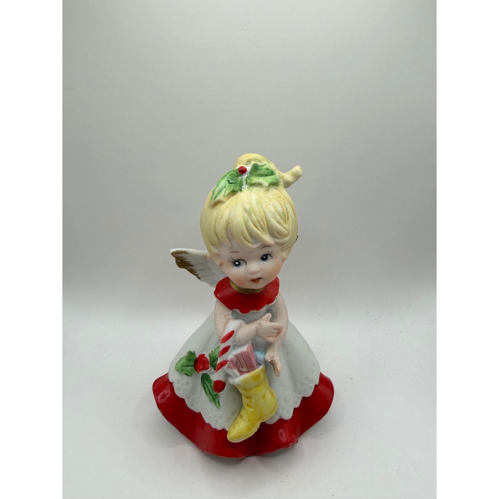 Vintage Homco Christmas Angel Figurine 5402 Porcelain Holiday Stocking Decor